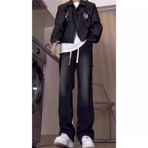美式高街直筒宽松复古水洗做旧渐变百搭抽绳牛仔裤513ACK2464P35图片