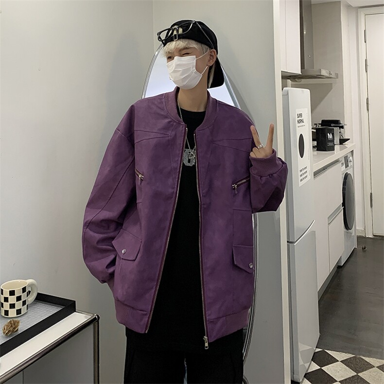 高品质秋款男立领夹克麝皮绒工装拉链口袋渐变色外套JK2400P85,男装夹克,星座1013-1