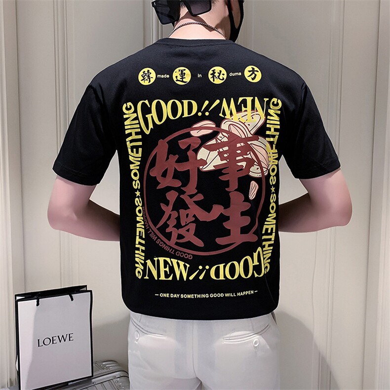 TX28-P38夏季T恤男短袖半截袖新款男装上衣痞青年半袖-黑1控58，男装T恤，电商D327