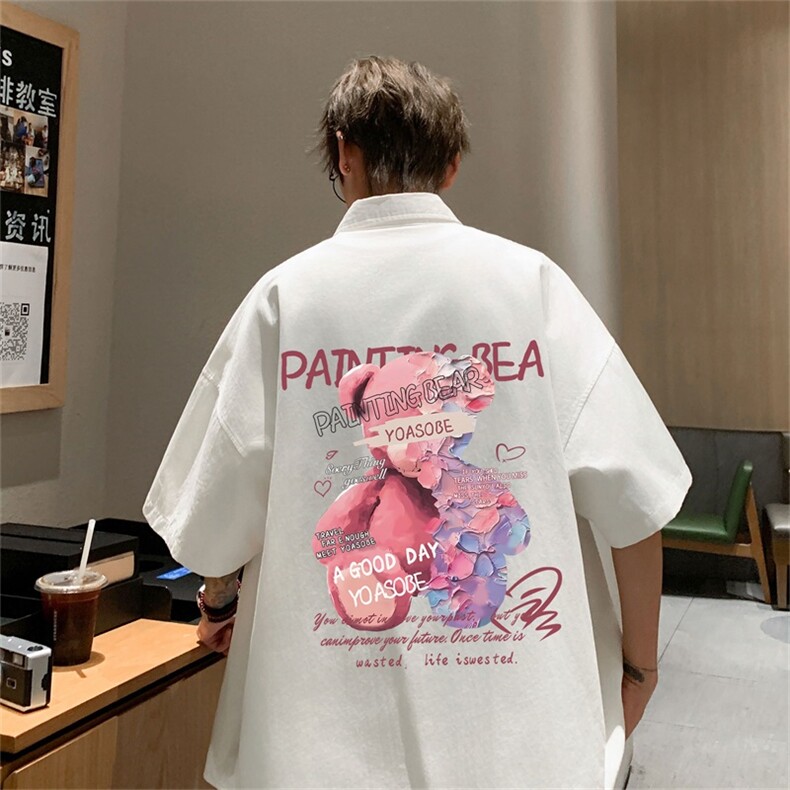 电商DSA028-DX2404100聚酯特P25新款港风潮流印花短袖衬衫男,男装T恤,电商A028