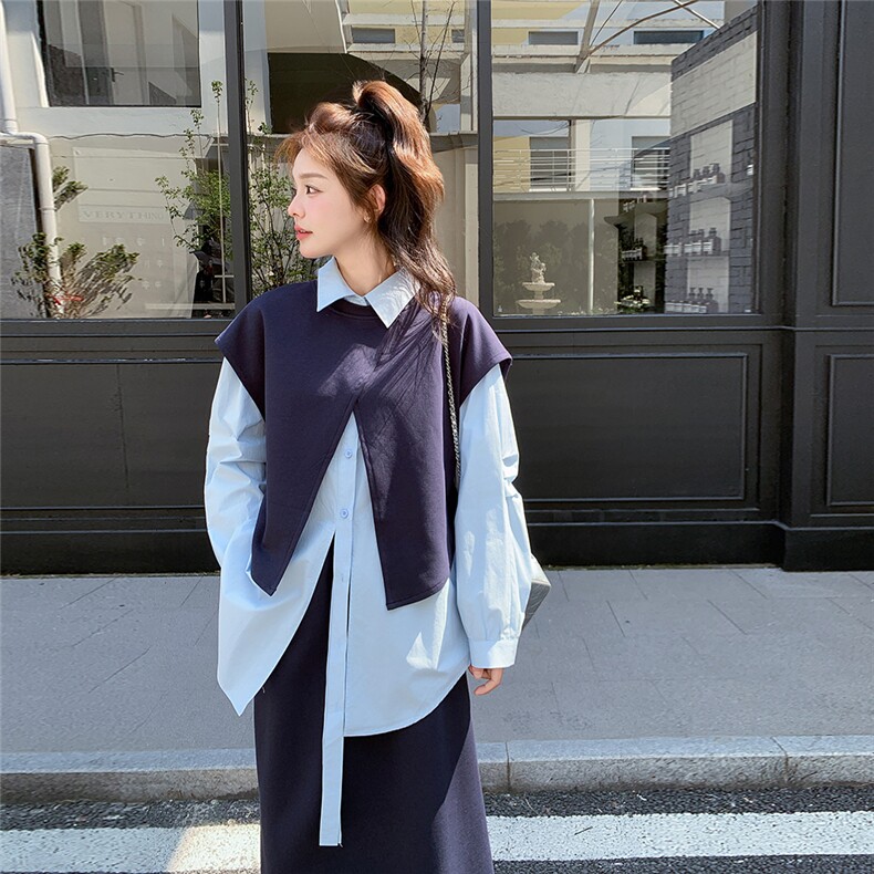松弛感卫衣套装裙女2025春季新款韩版学院风减龄衬衫半身裙三件套,女装套装/套裙,诺蝶