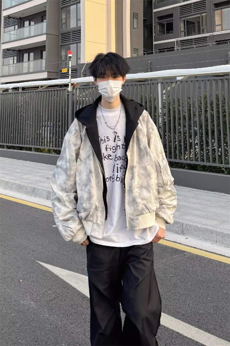 美式复古春秋扎染假两件拼接设计痞帅飞行夹克JK215特P88,男装夹克,星座908-1