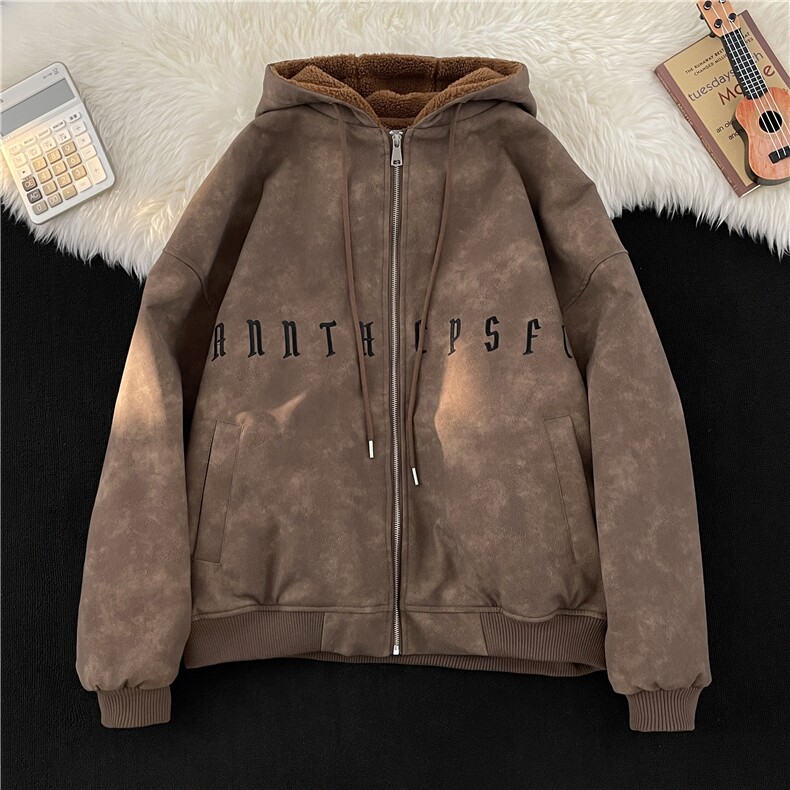 DM02-P125冬季鹿皮绒字母刺绣外套男宽松开衫帅气拉链棉服夹克,男装夹克,星座603-2