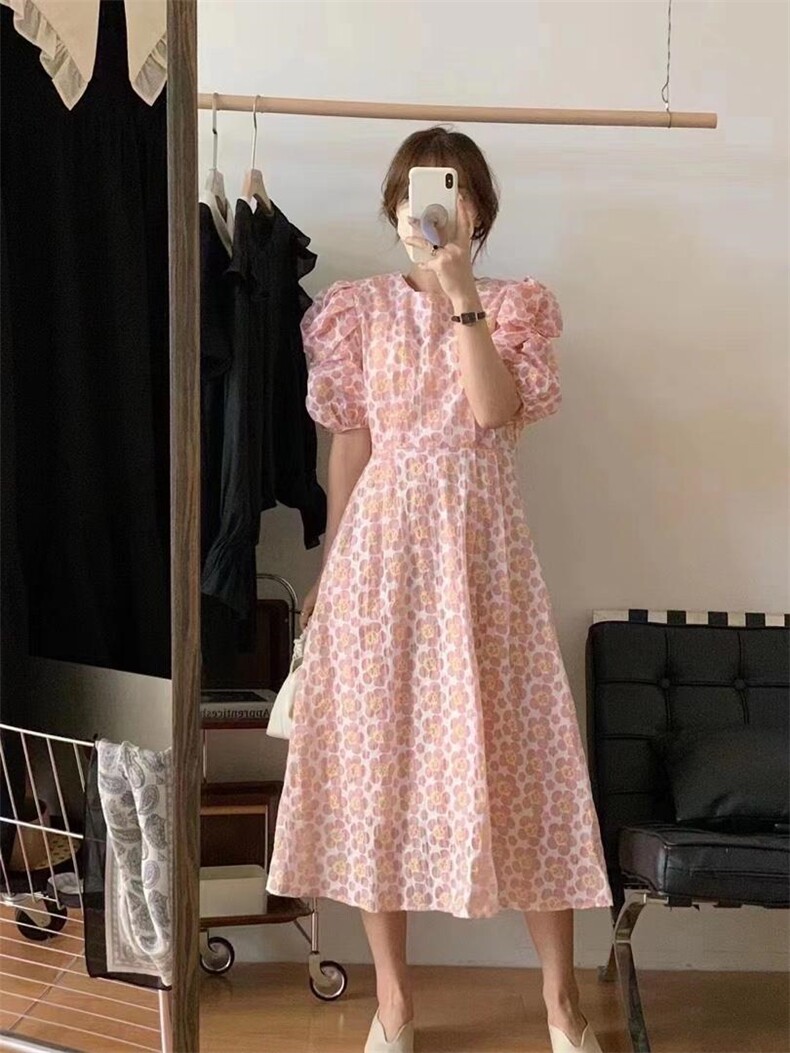 泡泡袖连衣裙，女装连衣裙，1+9