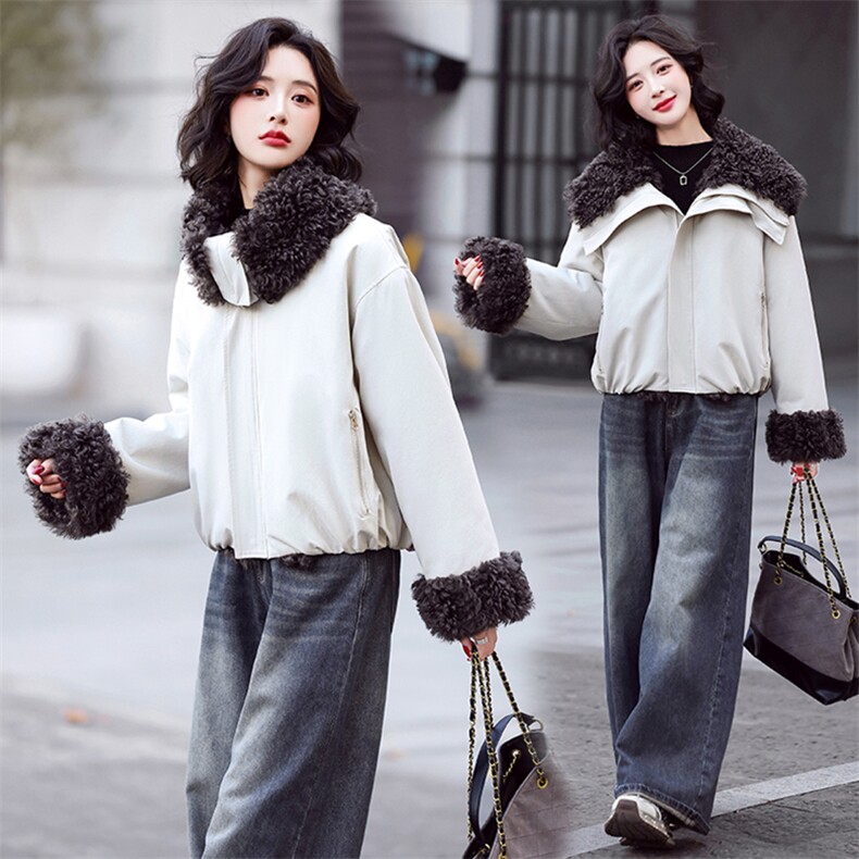 两面穿简约时尚毛一体保暖派克服外套2025冬装新款,女装派克服,鑫源服饰