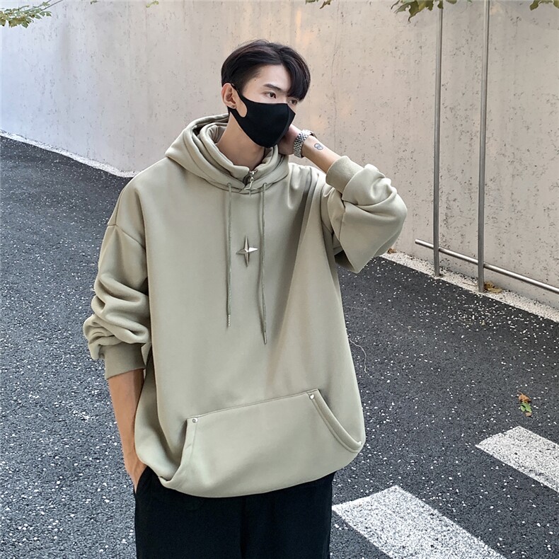 情侣秋冬美式复古假两件加绒加厚连帽卫衣半拉链外套D318-1P78,女装短外套,电商A335-1（原A458）