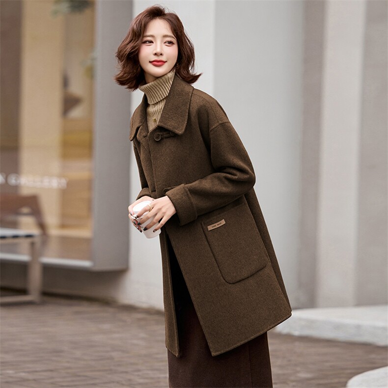 2025秋冬新款羊毛呢外套品牌女装宽松气质双面呢大衣中长,女装双面呢大衣,衣之秀