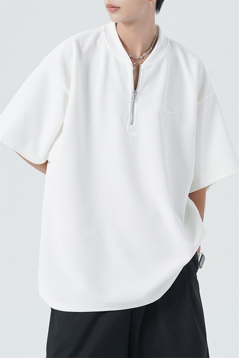 现货-夏季新品华夫格拉链短袖男潮牌百搭宽松T恤-AT23008-P55,男装T恤,电商A351