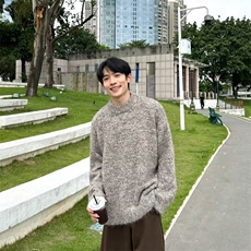 秋冬日系复古纯色针织衫男女生ing学院风宽松中性美拉德毛衣，男装针织衫/毛衣，星座506A