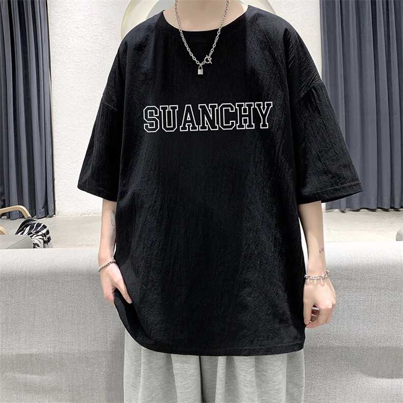 YT26229-P30NASA亚短袖t恤男大码五分袖男宽松七分袖港风模特,男装T恤,电商A040