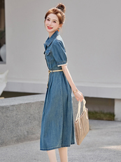 牛仔连衣裙2025夏季新款独特超好看法式气质漂亮收腰显瘦衬衫裙子，女装连衣裙，意芙