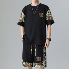 夏季菠萝格休闲运动套装男刺绣T恤短裤两件套潮A266-TZ8808-P50，男装T恤，电商A266