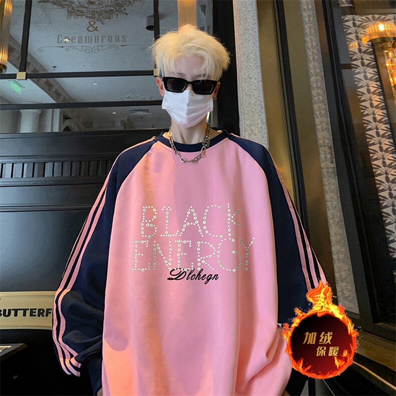 抖音得物供货提供视频秋冬重磅美式宽松织带圆领卫衣0728,男装卫衣,电商A486