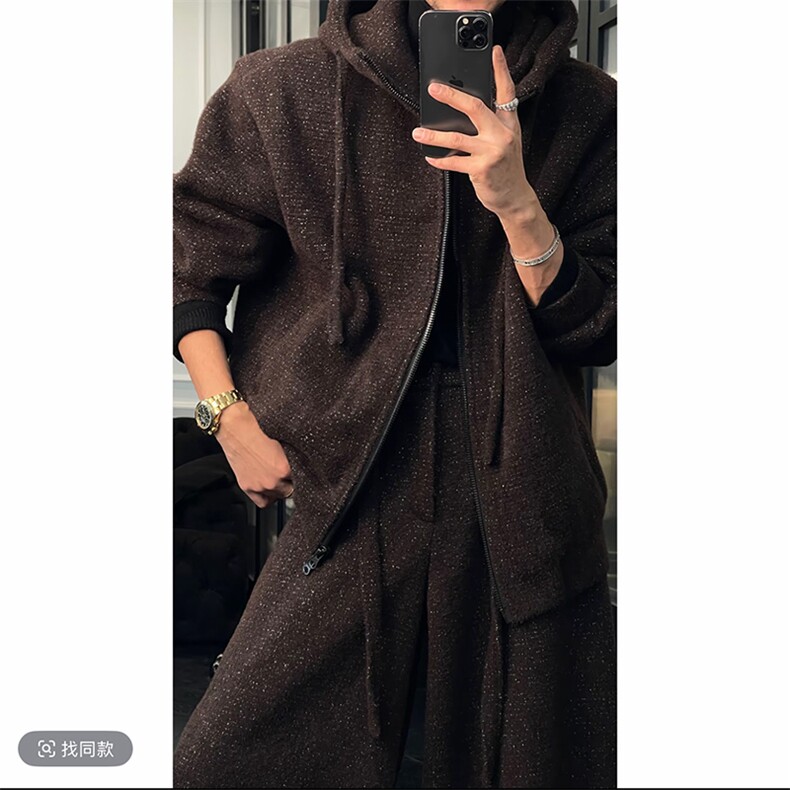 抖音加绒加厚满天星连帽卫衣阔腿裤套装上衣P123裤子P88网图,男装休闲套装,电商B267