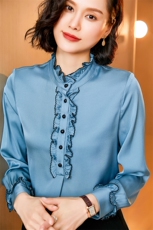 时尚都市优雅真丝衬衫木耳边设计展现女性魅力，女装衬衫，宋氏羊绒