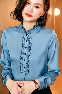 时尚都市优雅真丝衬衫 木耳边设计 展现女性魅力图片