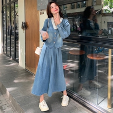 法式蕾丝花边拼接牛仔套装裙女2025春季新款气质温柔风百搭两件套，女装套装/套裙，浙宝305