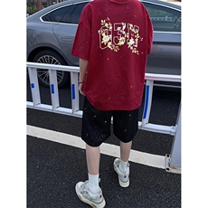 可48小时发货支持抖音得物来样二开美式满天星亮片短袖T恤MTX634，男装T恤，电商A486