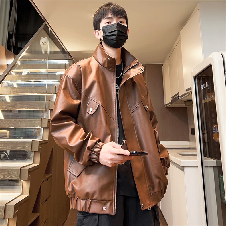 男士立领皮夹克男秋季休闲外套潮流男装个性A266-PY008-P75控138,男装夹克,电商A266