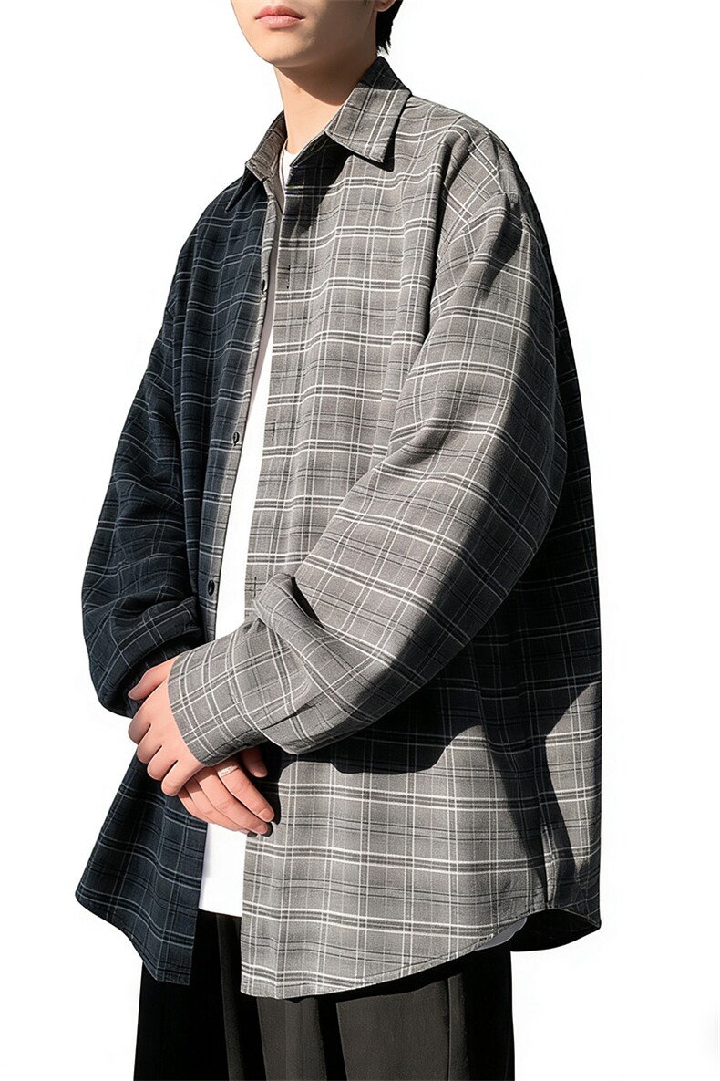 宽松格子长袖衬衫男A147-P45,男装衬衫,电商D312