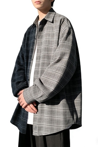 宽松格子长袖衬衫男A147-P45图片