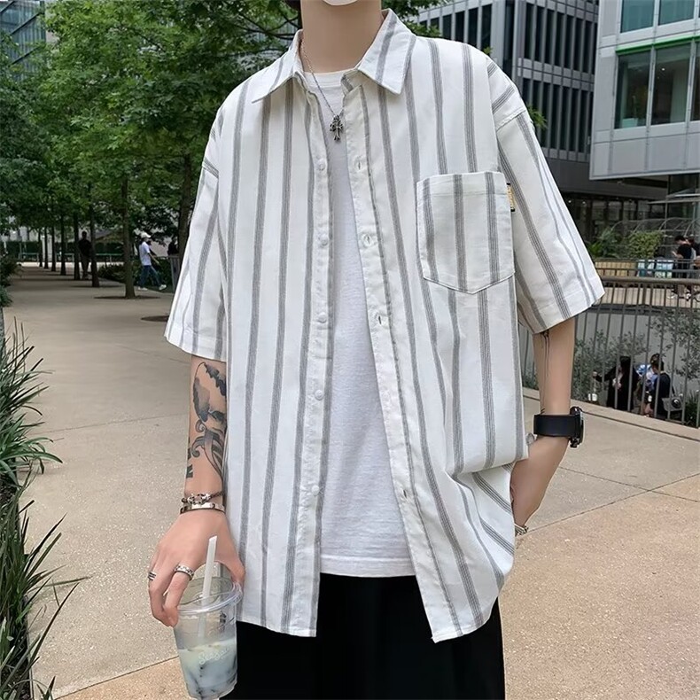 五分袖青春流行潮流男日常日系新款标准衬衫百搭夏季潮CS066P33,男装衬衫,星座410-2