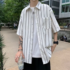 五分袖青春流行潮流男日常日系新款标准衬衫百搭夏季潮CS066P33，男装衬衫，星座410-2