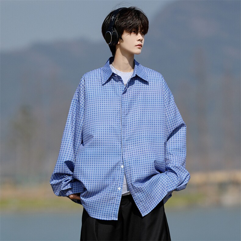 8XL-M长袖衬衫男夏季格子条纹衬衣宽松慵懒风防晒外套CS29005P45,男装衬衫,电商B312