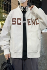 秋季大码2XL-8XL男士休闲棒球领绣花皮衣夹克外套，男装夹克，星座209