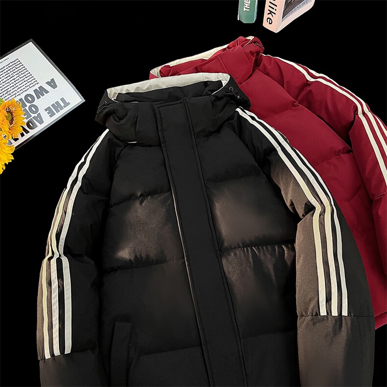 现货抖音得物供视频三条杠织带加厚羽绒连帽棉衣外套棉服MY8097,男装棉衣,电商A486