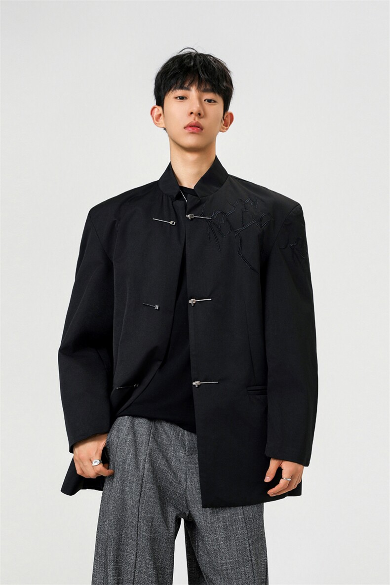 可二开「折棘」荆棘立体绣设计大码M-5XL中式西服XF78058P90控139,男装西服,星座227-7