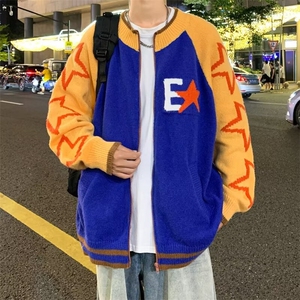 针织开衫男女韩版潮流拼色字母提花宽松2024冬季ins毛衣MZ608-P67图片