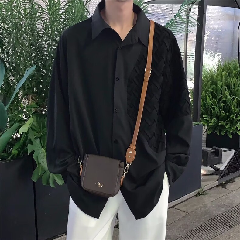白衬衫男韩味chic设计感小众宽松雅痞宽松外套潮牌纯色长袖衬衣,男装衬衫,星座218-1（原230）