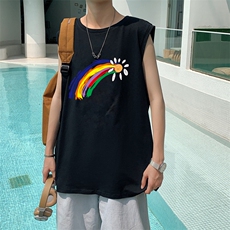 ！港风2023夏季无袖背心男加肥加大码宽松短袖T恤男BX264-P20，男装背心/马甲，电商B371