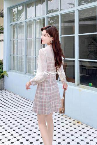 格子烫钻时尚潮流连衣裙，女装连衣裙，天使公主