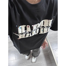 万针全刺绣工艺抖音得物高品质260克重磅纯棉双纱美式高街短袖T恤，男装T恤，电商A486