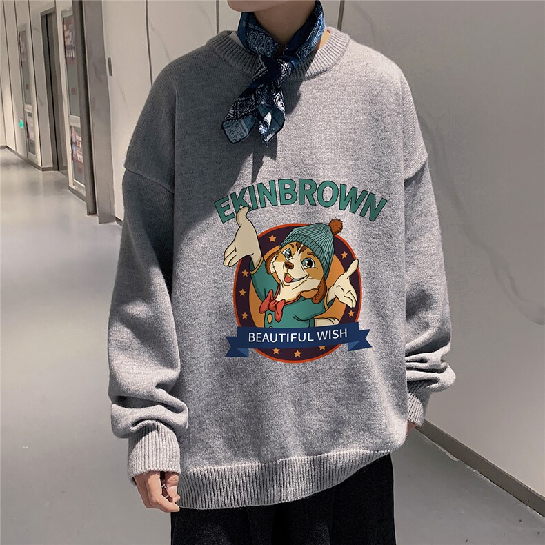 1港风日系宽松休闲情侣套头印花加厚毛衣男外套7689P48加绒P55,男装针织衫/毛衣,星座226-2