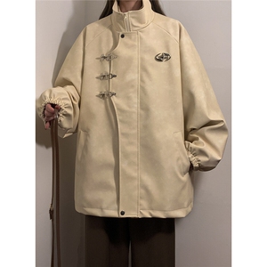 1中性美式飞机扣可拆卸胸针PU皮大码M-5XL夹克男JK77768P105控148图片