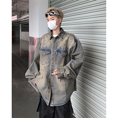 重工水洗牛仔衬衫夹克男春秋美式复古vibe宽松外套上衣M9855-P68，男装夹克，星座1008