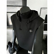 可拆卸帽子背心百搭坎肩短袖T恤痞帅背心黑武士风1016-1T338P43，男装背心/马甲，星座1016-1（原电商B408-1）