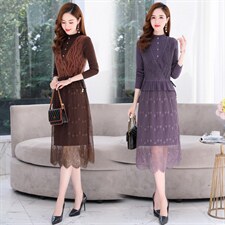 2021年秋季新款气质有女人味的貂绒两件套毛衣连衣裙，女装连衣裙，金典明美