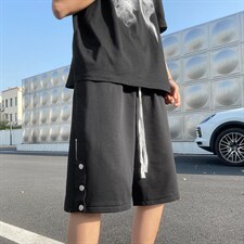 夏季新款设计感直筒工装抽绳高街风侧边排扣五分裤现货K343-P28，男装休闲裤，星座512-4