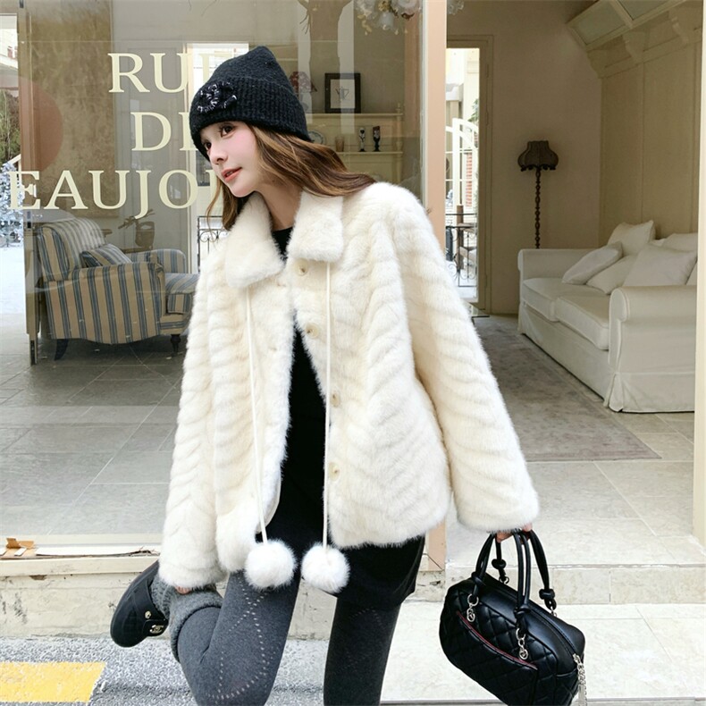 现货金叶貂绒皮毛一体RF058-D6582-P195-K278,女装短外套,2C058