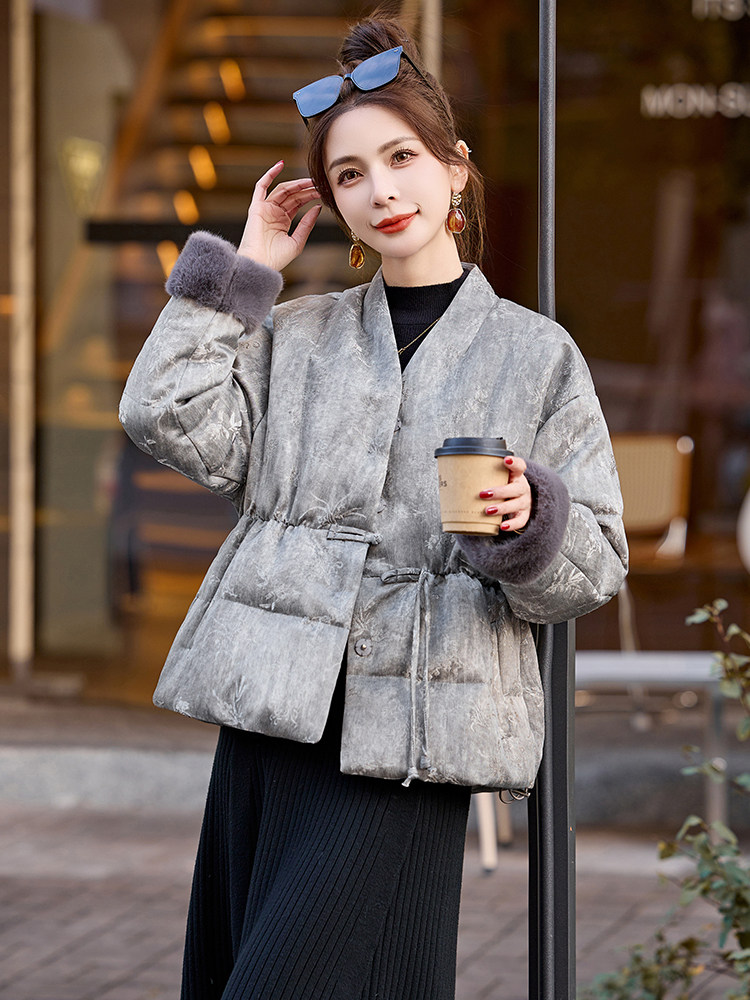 新中式g风羽绒服女2024冬季新款高级感气质小个子白鸭绒短款外套,女装羽绒服,曼娅璐