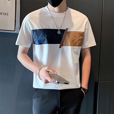 2025新款夏季T恤男短袖潮牌拼接男装半袖体恤A313-1-66397-P48，男装T恤，电商A313-1