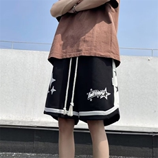 夏季潮撞色星星印花休闲潮牌跑步五分运动篮球复古短裤，男装牛仔裤，星座716-2
