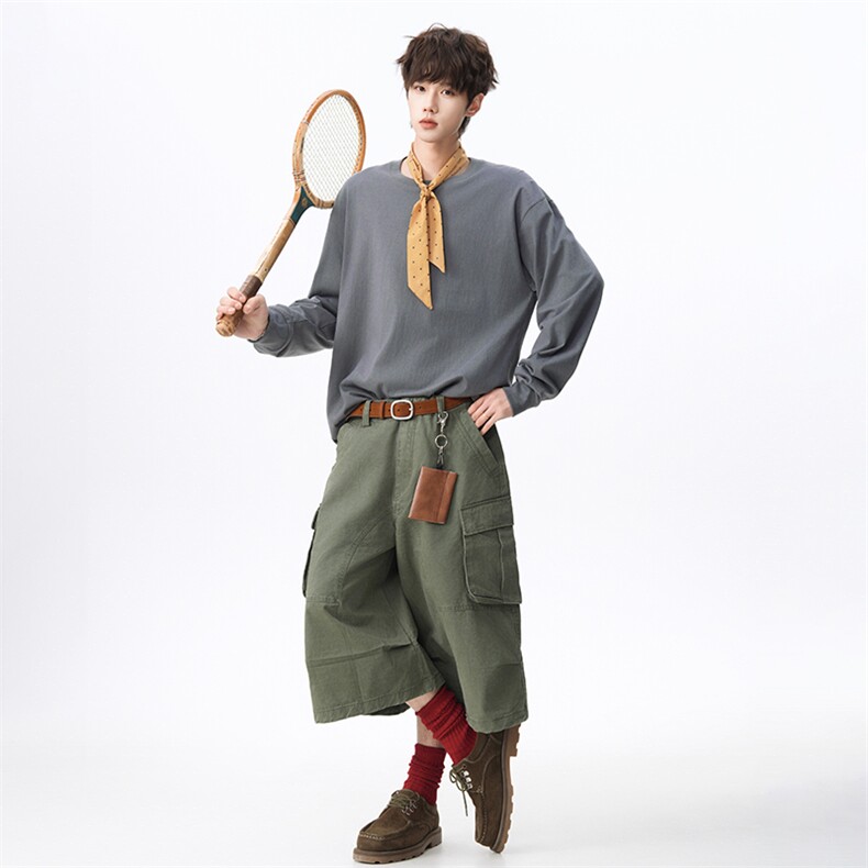 乌梅紫2026新款男女同款高克重带螺纹纯棉长袖T恤A158-T333-P18，男装T恤，电商A158