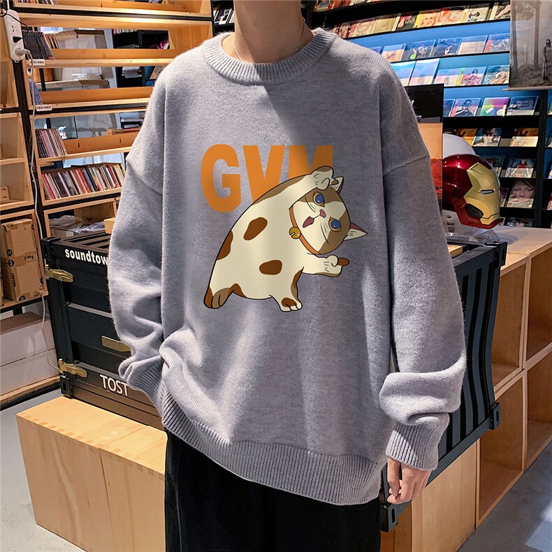 1港风圆领中性情侣潮流大码M-5XL印花加厚毛衣男7740P48加绒P55,男装针织衫/毛衣,星座226-2