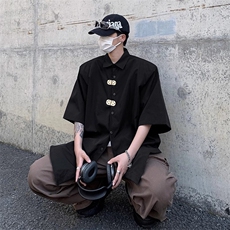 夏季小众金属扣设计感短袖衬衫男宽松休闲垫肩衬衣A3371-P37，男装T恤，星座208-5
