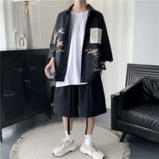 910A-C1027港风原创夏季新款衬衫情侣休闲七分袖，男装衬衫，星座910A